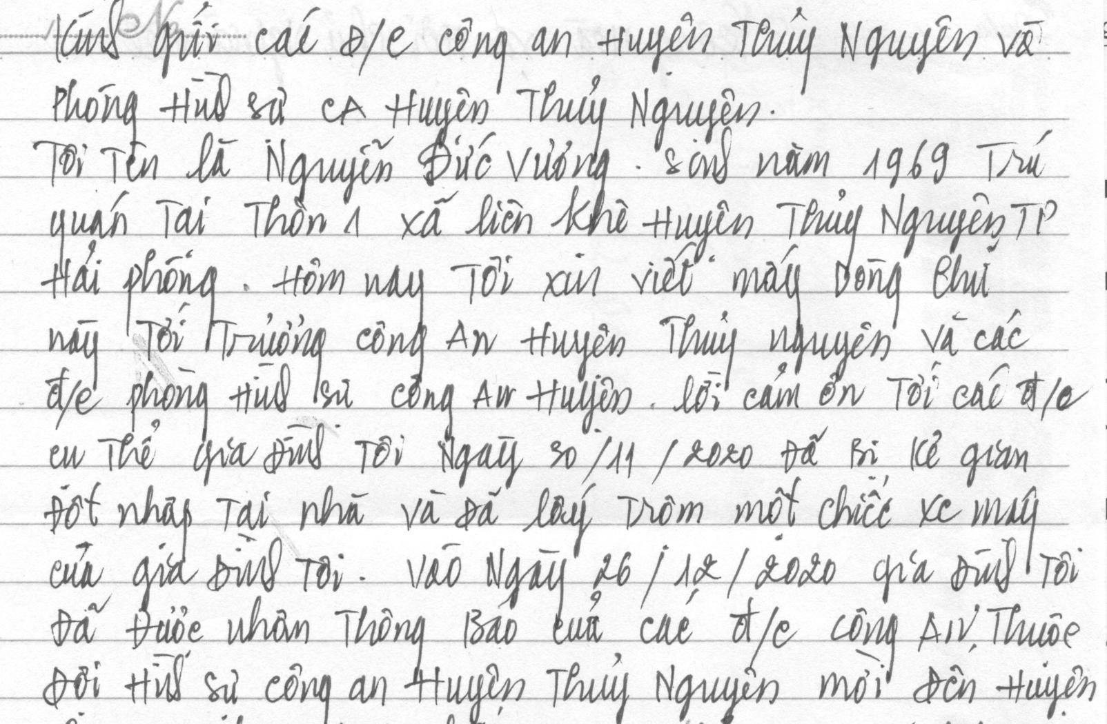 Người dân xã Liên Khê, huyện Thủy Nguyên gửi thư cảm ơn